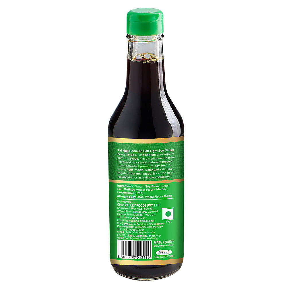 Tai Hua Light Soy Sauce Reduced Salt (305 ml) | Made from Naturally Brewed Soy Beans | Contains NO MSG | Product of Singapore |