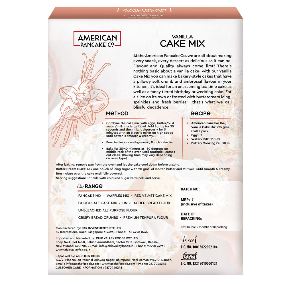 Moist & Light, Vanilla Cake Mix | Includes Icing Sugar Sachets | Eggless | Product of Singapore |