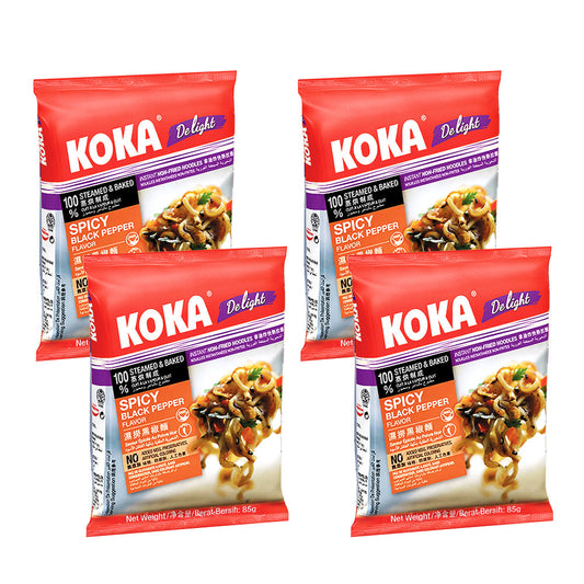 Koka Delight - Spicy Black Pepper Noodles (85g) | Pack of 4  | Instant Noodles | Original Koka Noodles from Singapore |