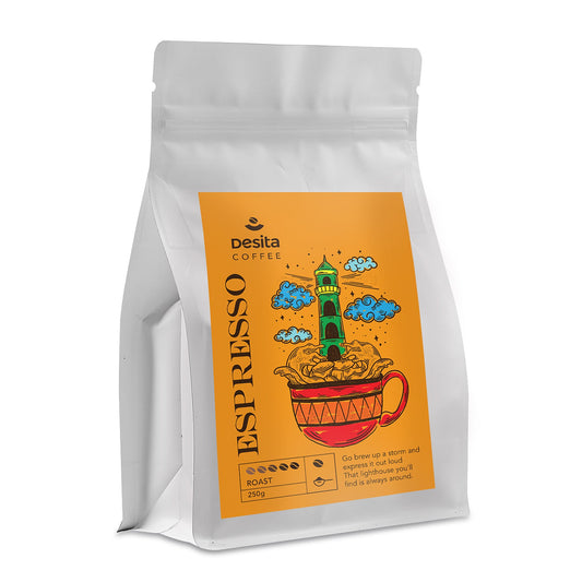 Desita Medium dark roast coffee beans and ground coffee for Espresso